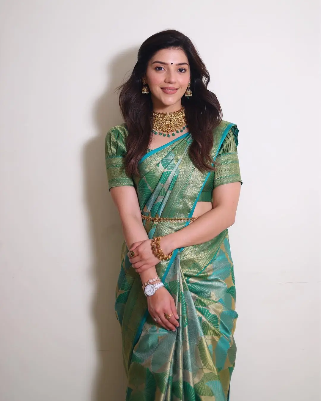 Mehreen Pirzada In South Indian Traditional Green Saree Blouse